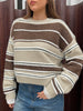 Two Coloured Striped Loose Knit Beige