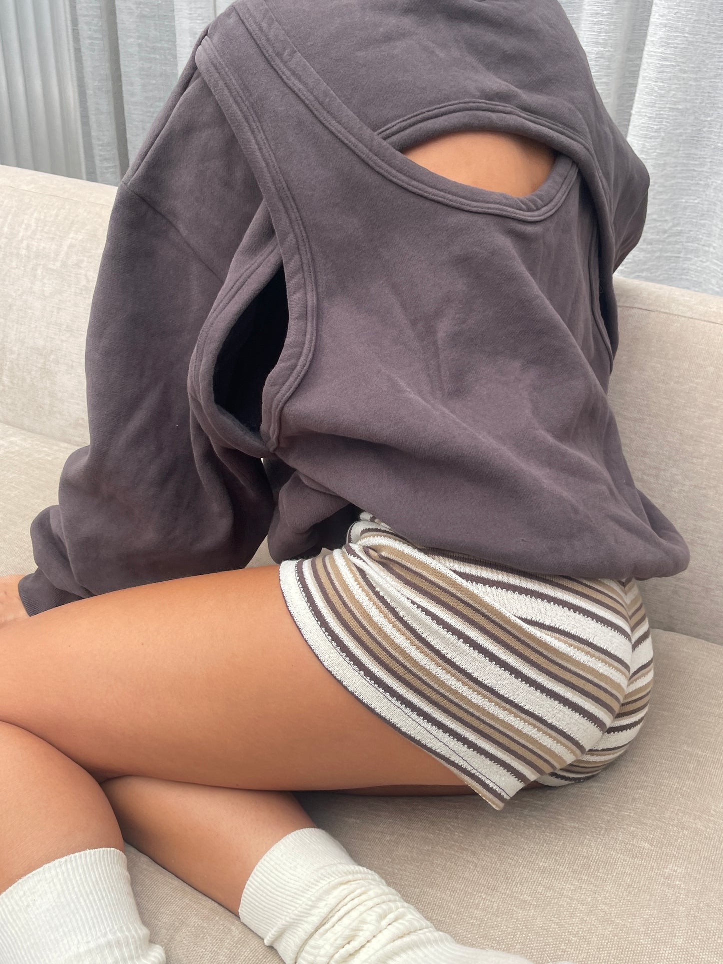 Knitted Striped Shorts Light Brown