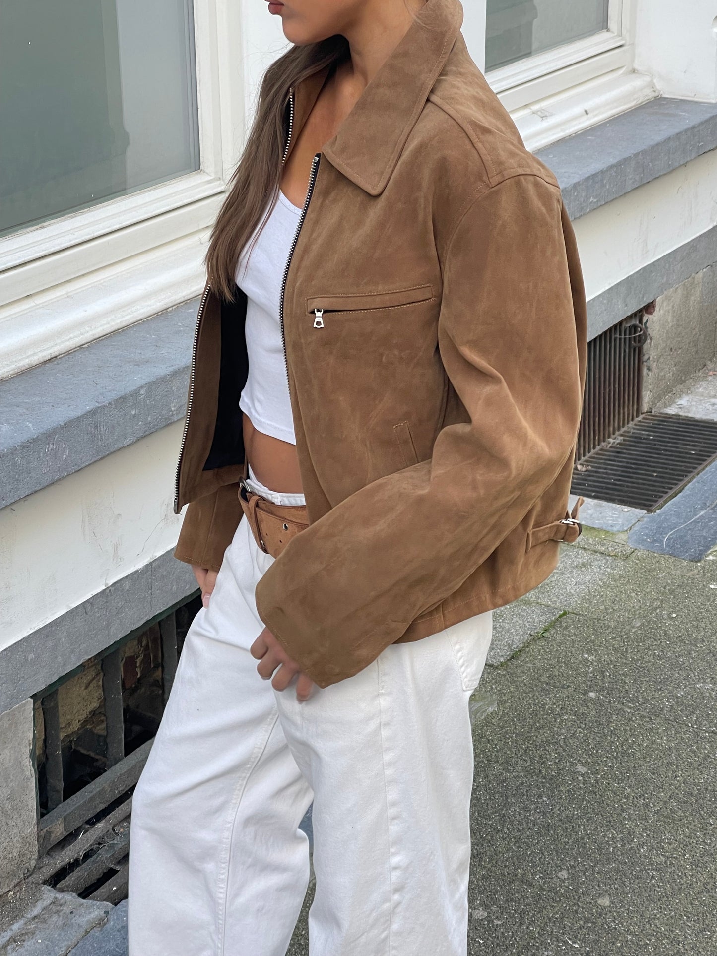 Suede Zipper Jacket Camel