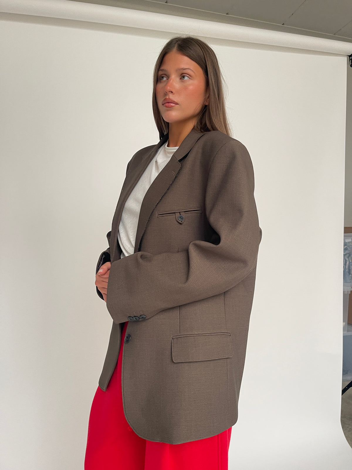 Raw Edge Micro Checked Blazer Brown *pre-order*