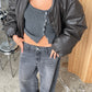Side Button Ribbed Tank Charcoal