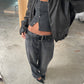 Side Button Ribbed Tank Charcoal