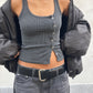 Side Button Ribbed Tank Charcoal