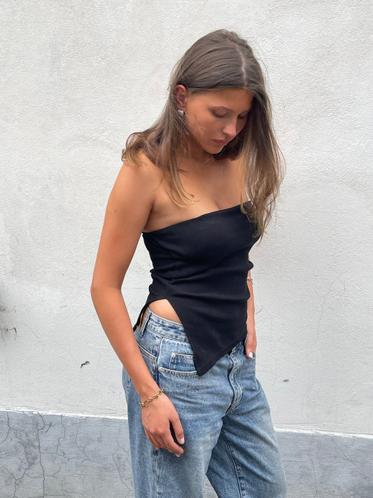 Bandeau Ribbed Top Black