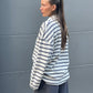 Striped Contrast Collar Polo Sweater Ivory