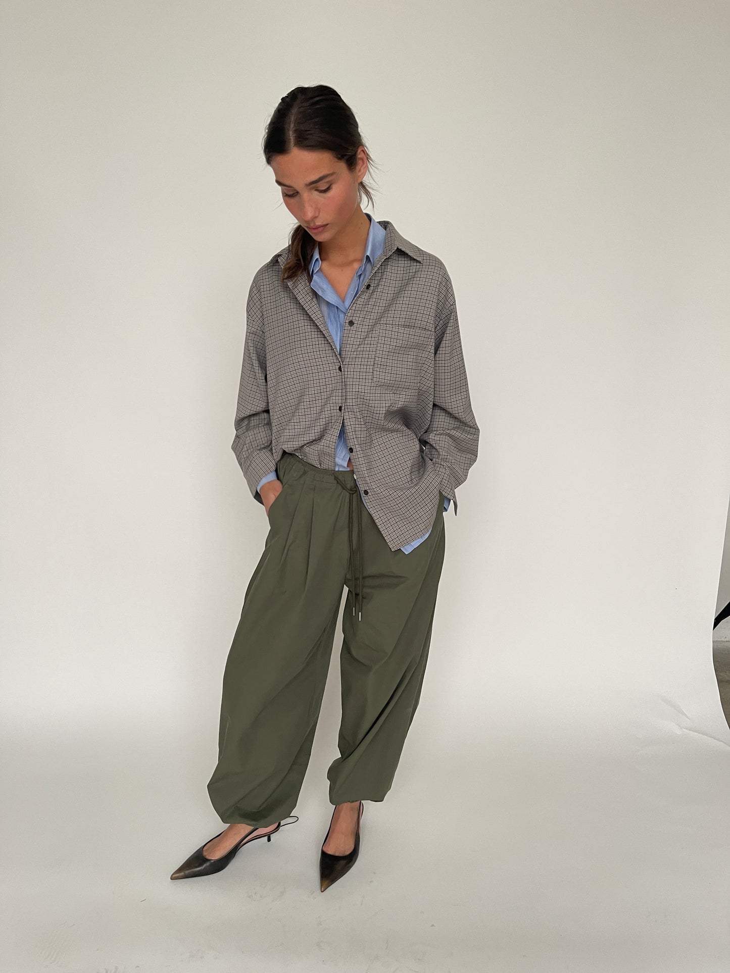 Loose Fit Drawstring Pants Khaki