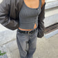 Side Button Ribbed Tank Charcoal