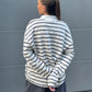 Striped Contrast Collar Polo Sweater Ivory