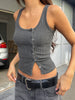 Side Button Ribbed Tank Charcoal