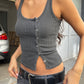 Side Button Ribbed Tank Charcoal