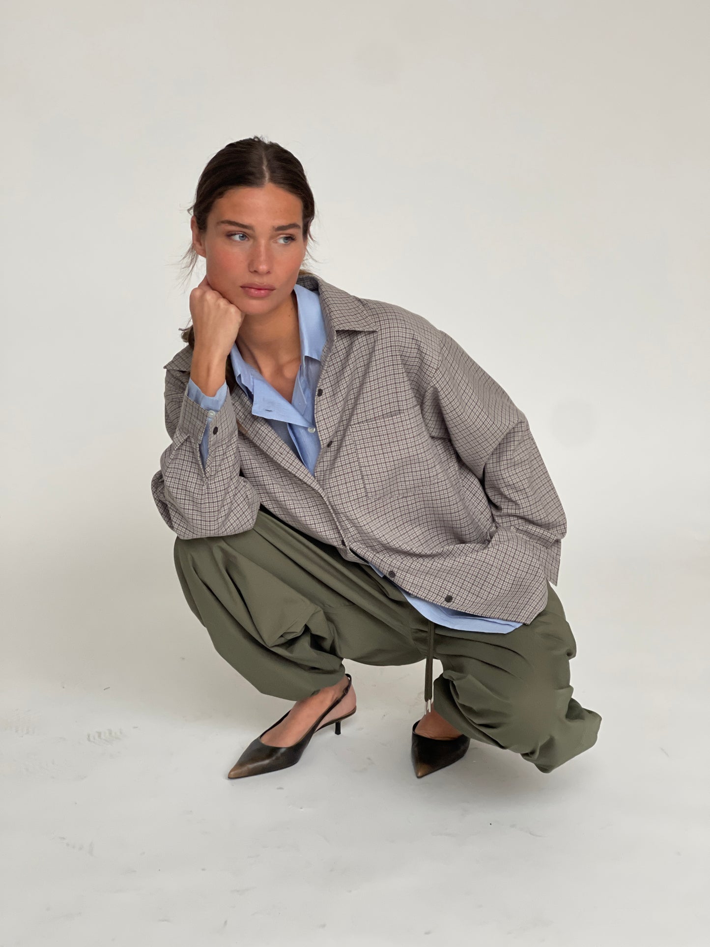 Checked Wrap Shirt Grey