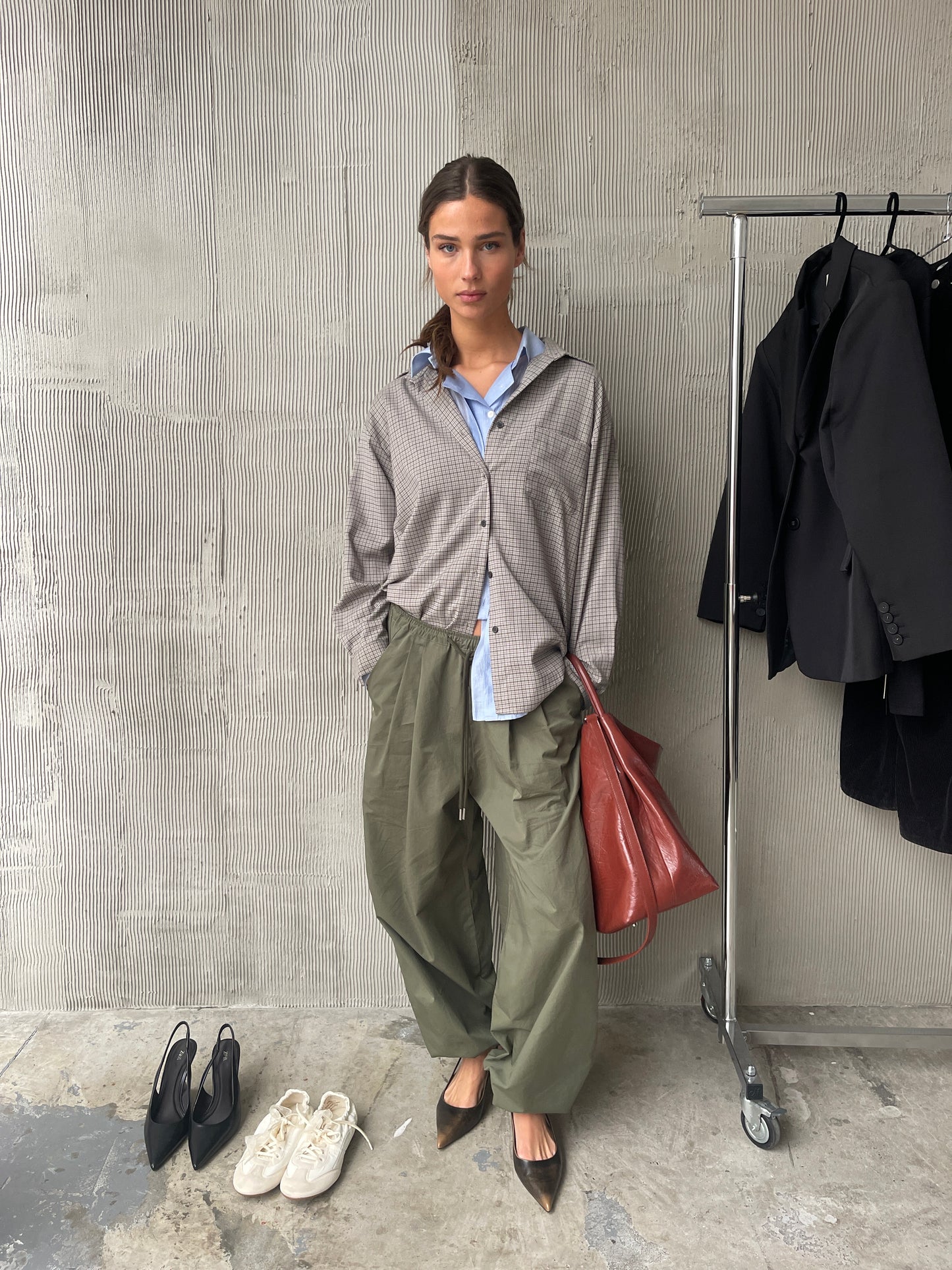 Checked Wrap Shirt Grey