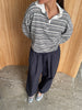 Loose Fit Drawstring Pants Dark Blue