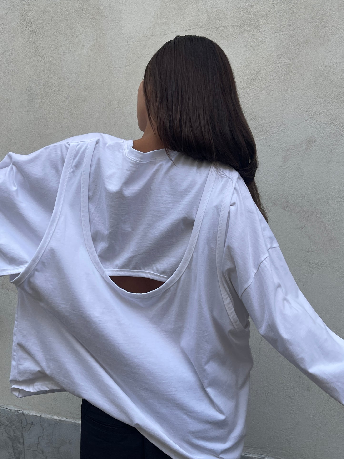 Open Back Overlay Longsleeve White