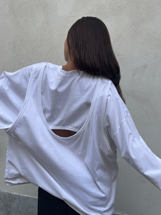 Open Back Overlay Longsleeve White