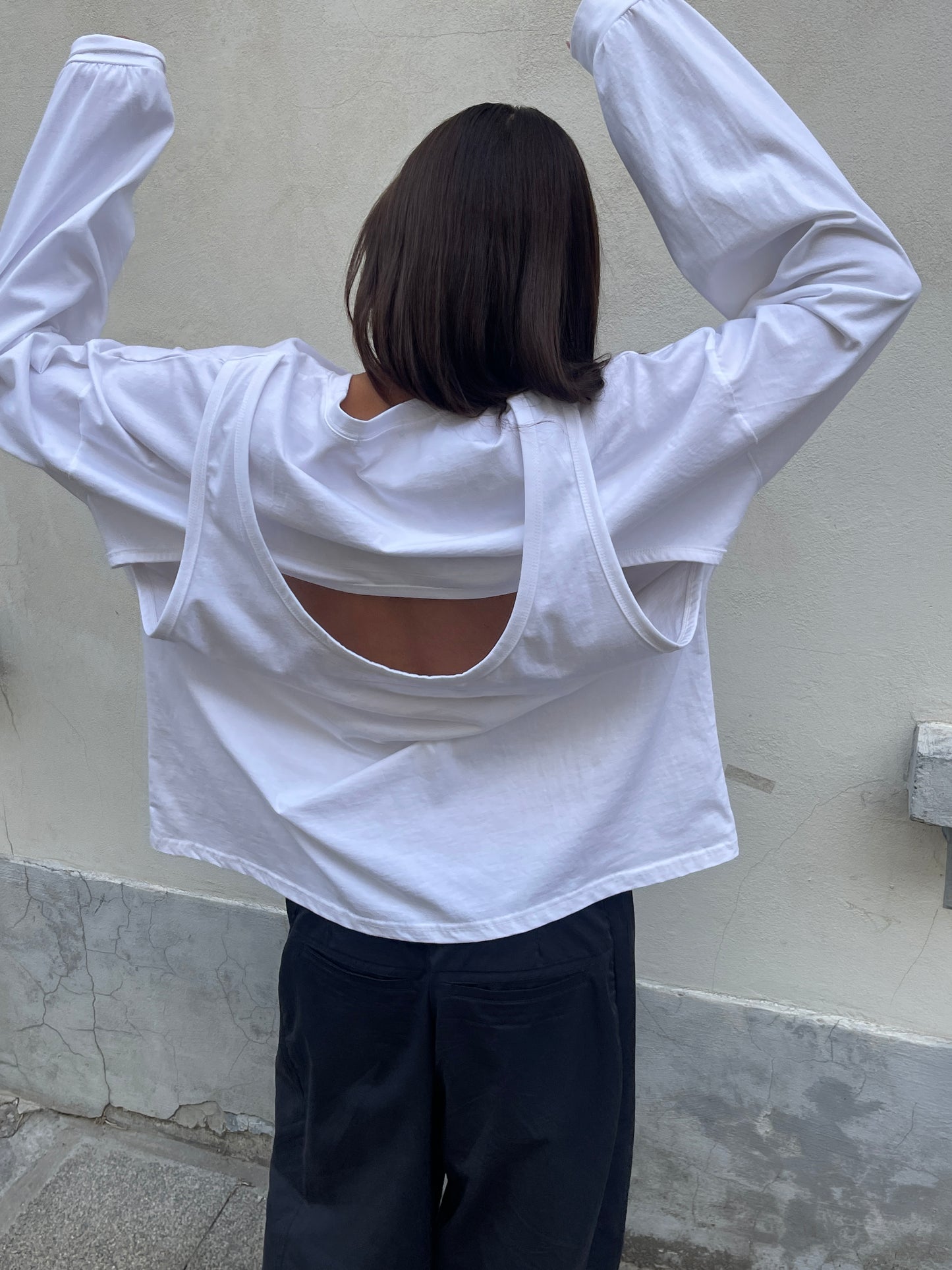 Open Back Overlay Longsleeve White