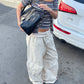 Baggy Fold Over Cargo Pants Sand