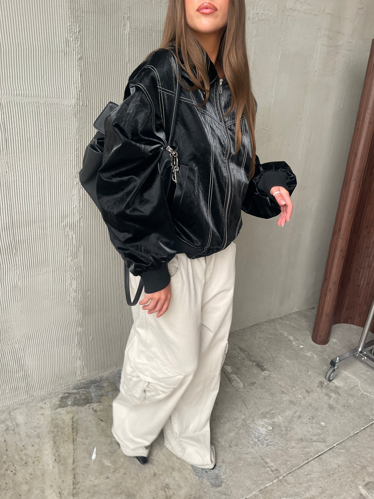 Oversized Contrast Stitch Jacket Black