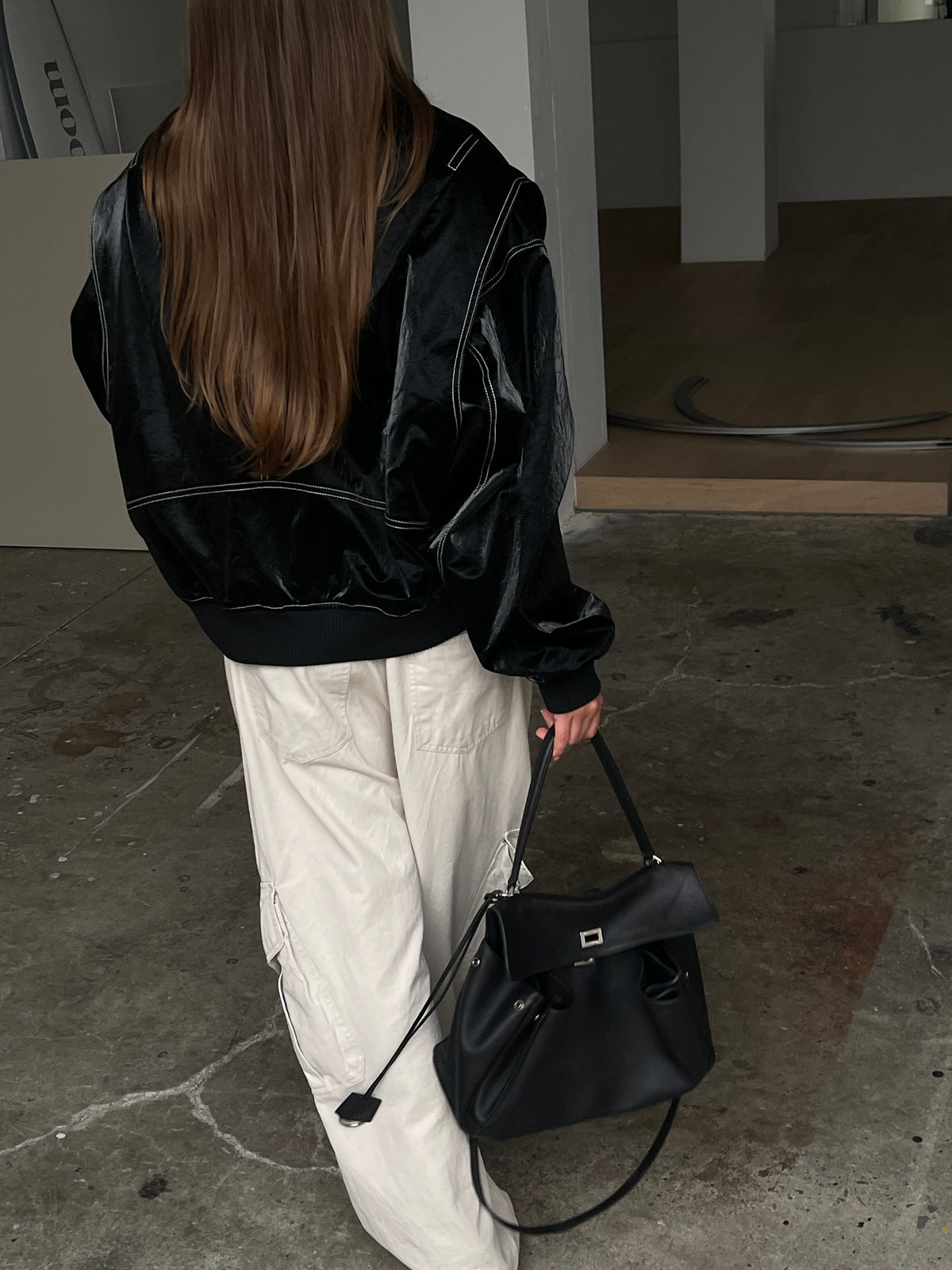Oversized Contrast Stitch Jacket Black