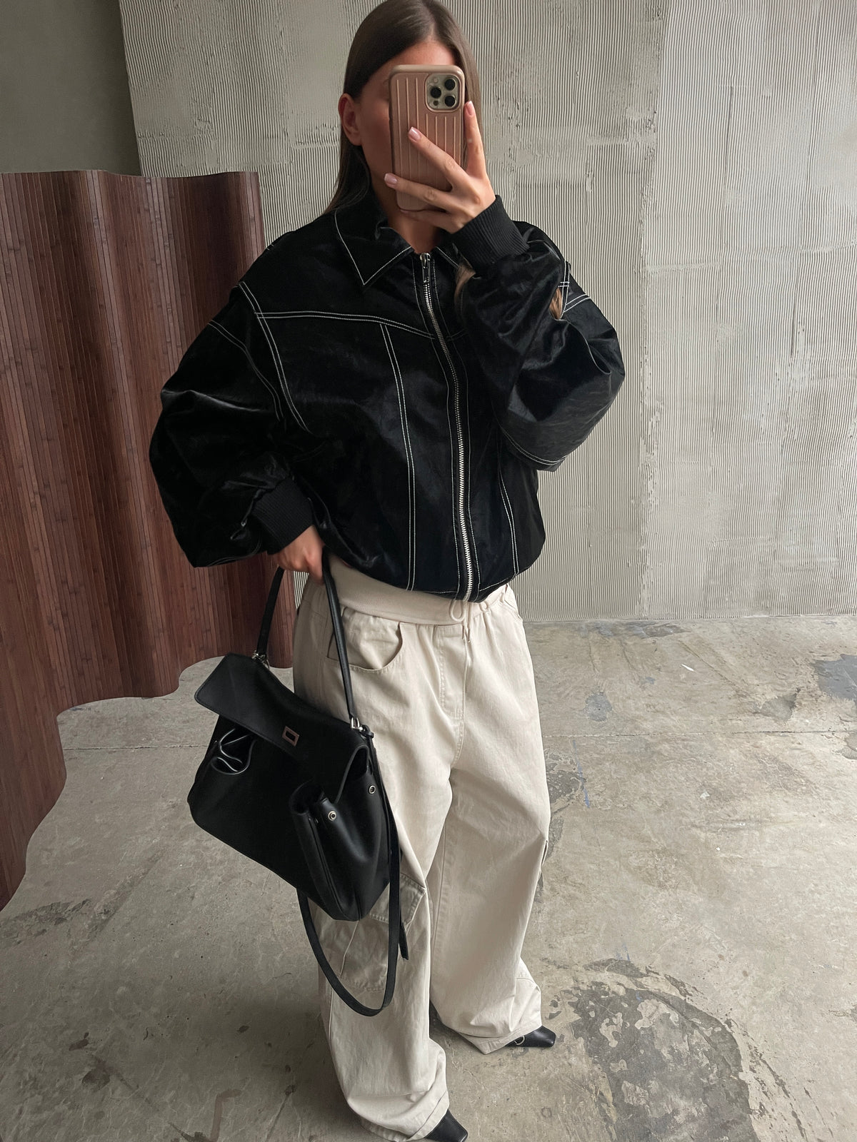 Oversized Contrast Stitch Jacket Black