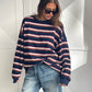 Oversized Striped Longsleeve Tee Navy