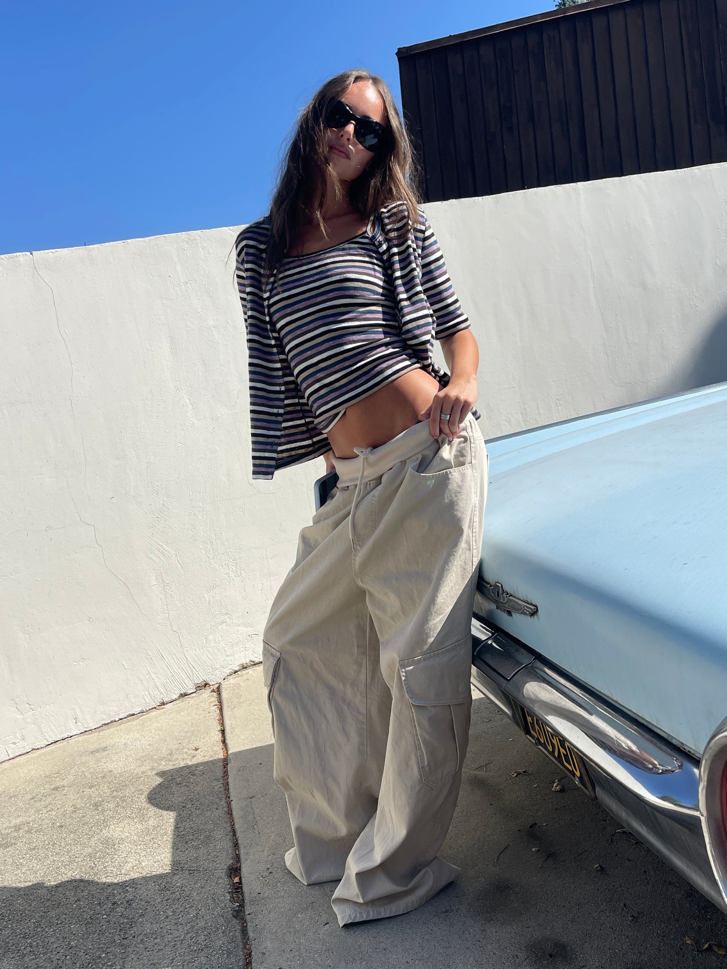 Baggy Fold Over Cargo Pants Sand