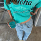 Oversized Aloha Tee Vintage Teal Blue