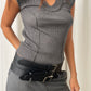 Double Collar Knit Top Charcoal