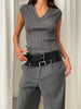 Double Collar Knit Top Charcoal