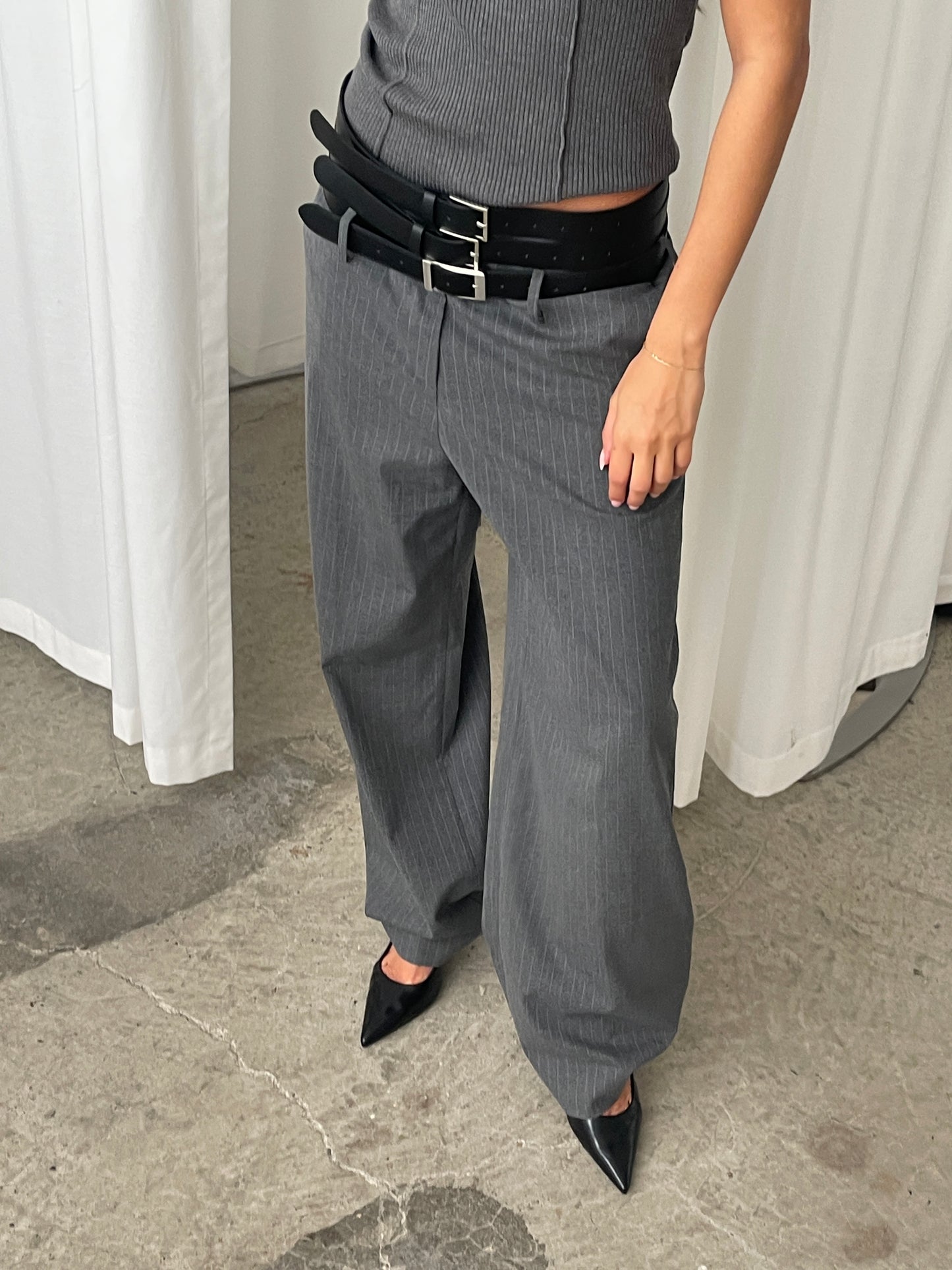 Pinstripe Tailored Pants Charcoal