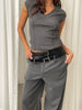 Double Collar Knit Top Charcoal