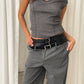 Double Collar Knit Top Charcoal