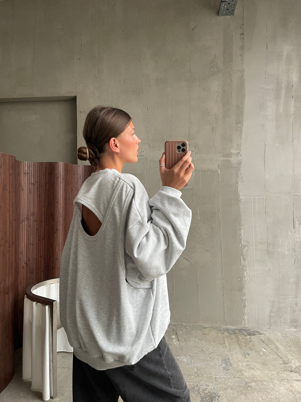 Open Back Sweater Grey Melange