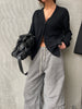 Side Buttoned Loose Cardigan Black