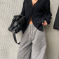 Side Buttoned Loose Cardigan Black