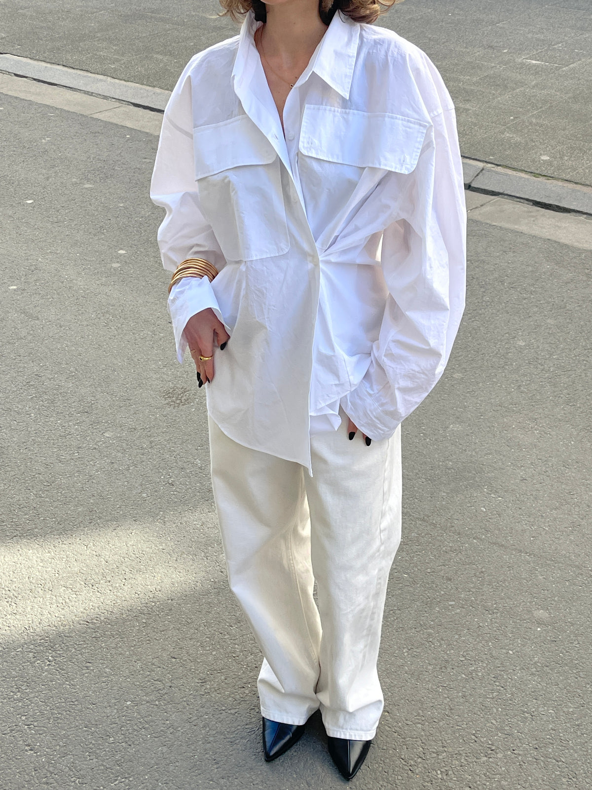 Oversized Side Buttoned Shirt White