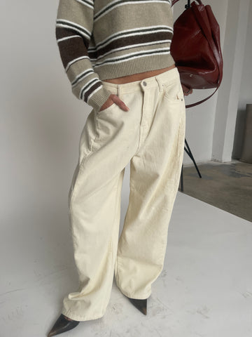 Baggy Wide Leg Corduroy Pants Cream