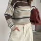 Two Coloured Striped Loose Knit Beige