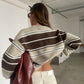 Two Coloured Striped Loose Knit Beige