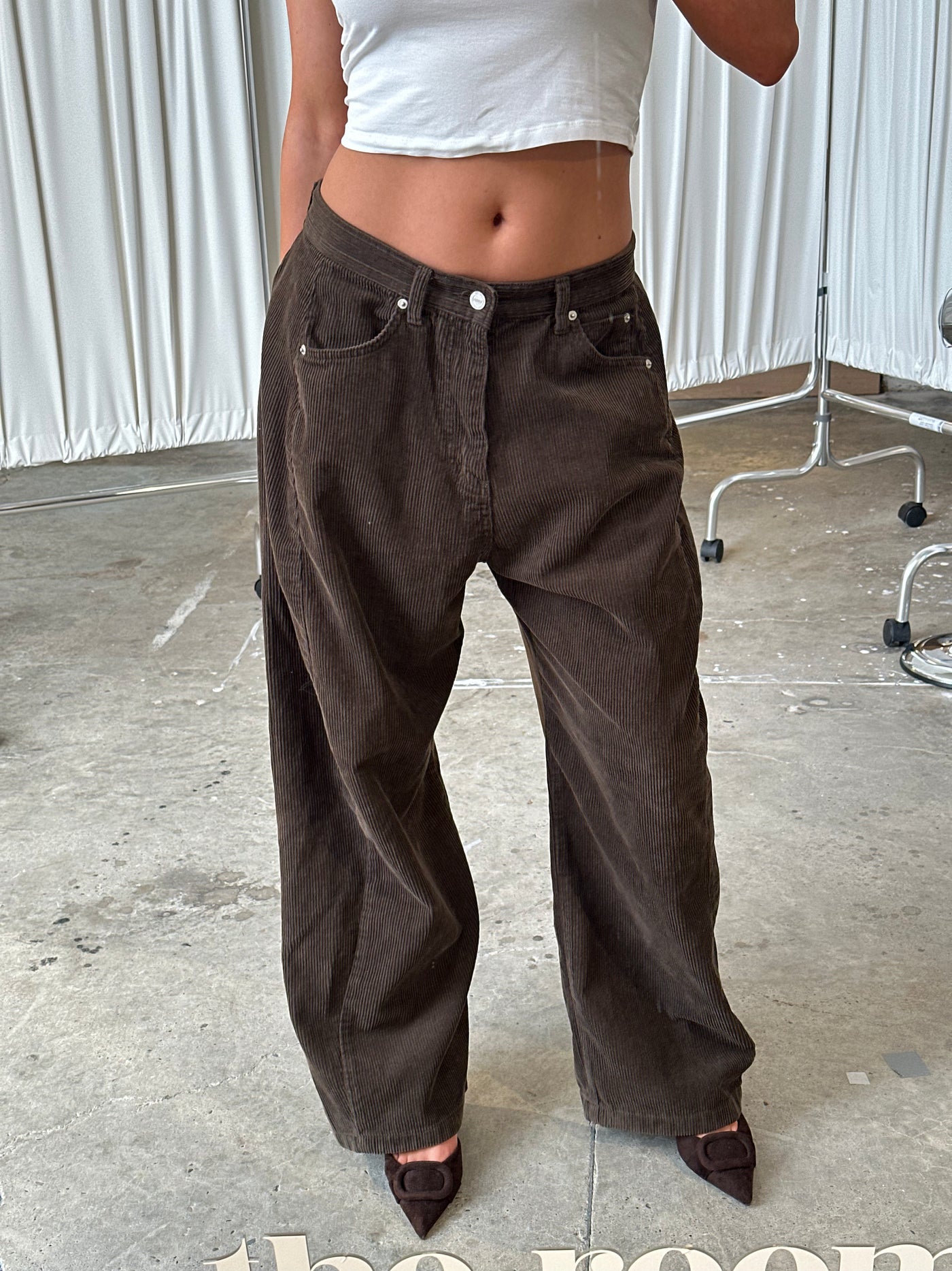 Baggy Wide Leg Corduroy Pants Khaki Brown