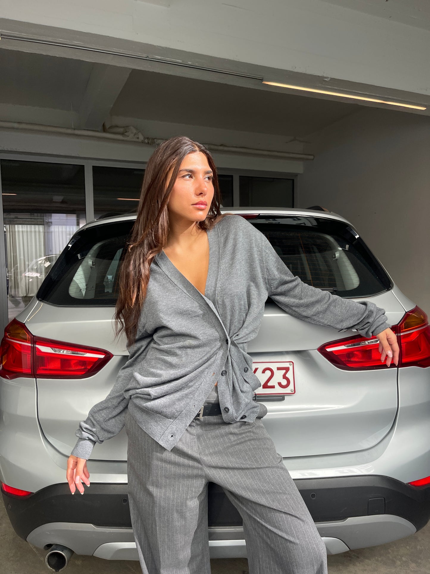 Side Buttoned Loose Cardigan Charcoal