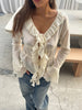 Front Tie Ruffled Blouse Cream