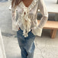 Front Tie Ruffled Blouse Cream