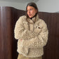 Zipped Loose Fit Curly Sheep Jacket Beige