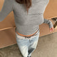 Open Back Striped Detail Top Grey