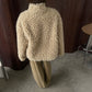 Zipped Loose Fit Curly Sheep Jacket Beige