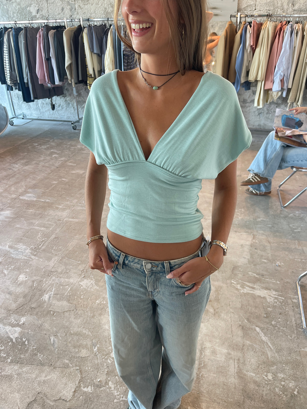 Deep Halter Neck Top Mint Green