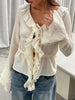 Front Tie Ruffled Blouse Cream