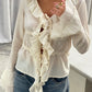 Front Tie Ruffled Blouse Cream