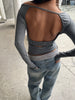 Open Back Striped Detail Top Grey